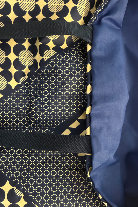 Sac wax doublé bleu et blanc à motifs géométriques - sac cabas en wax - Tote bag