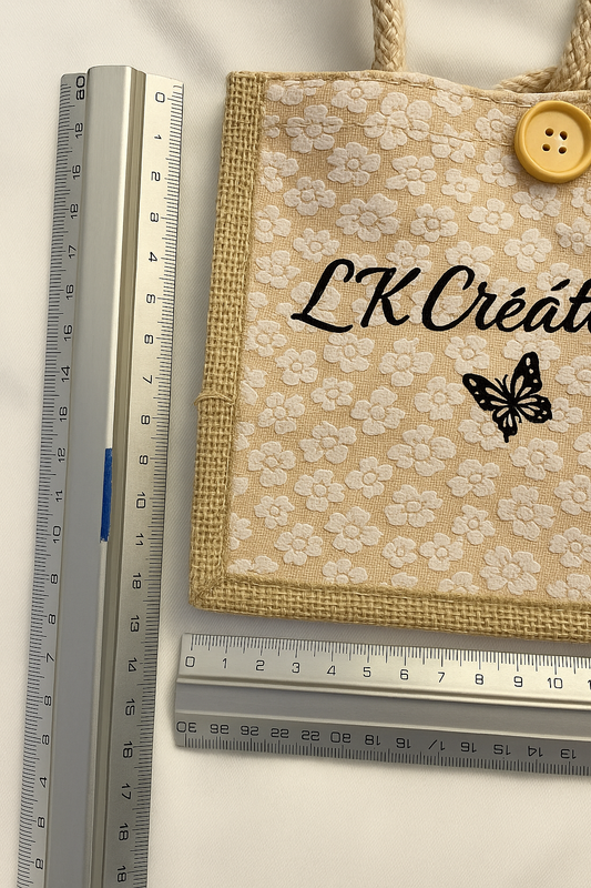 Sac en toile de jute et dentelle personnalisable