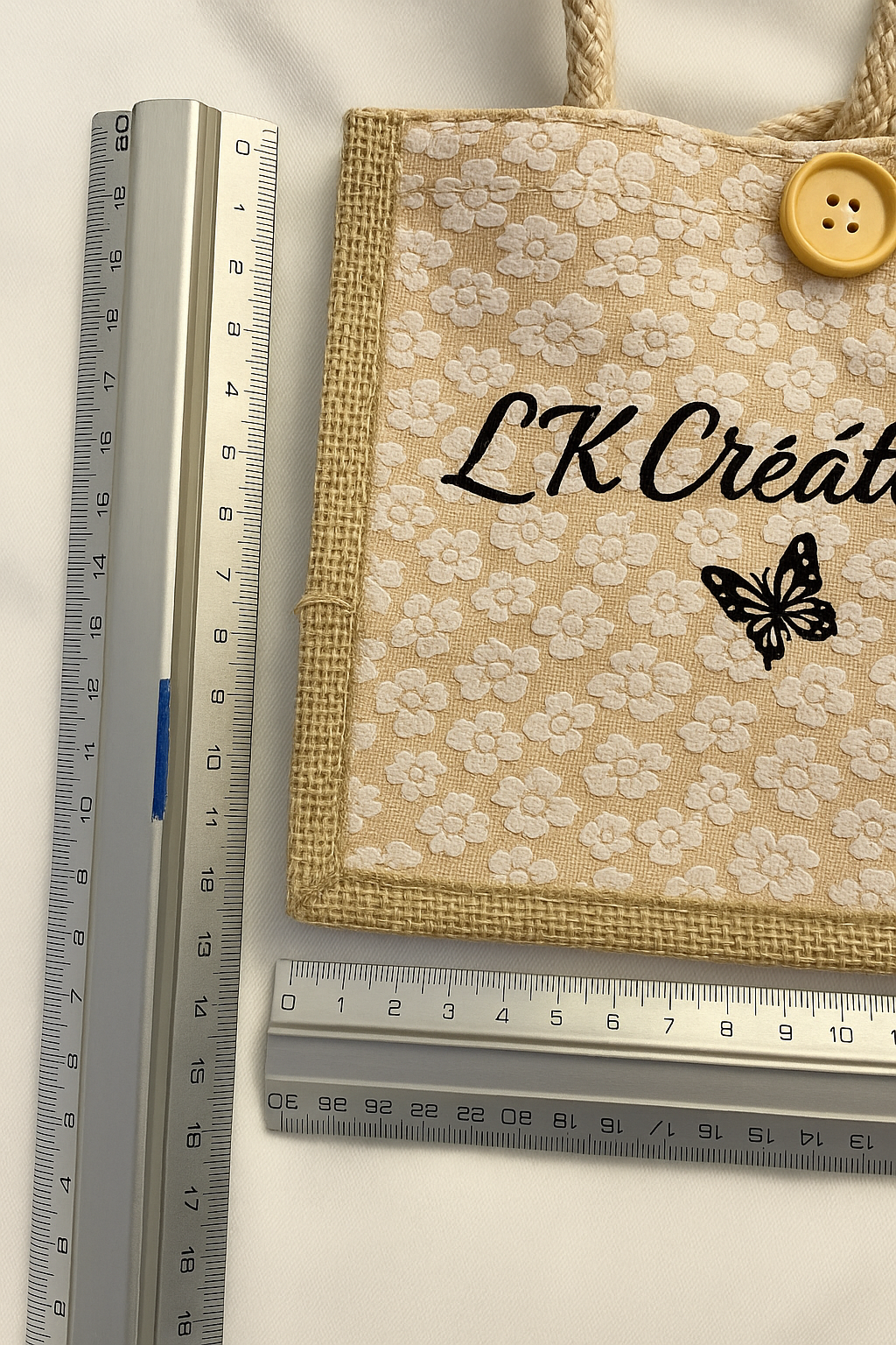 Sac en toile de jute et dentelle personnalisable