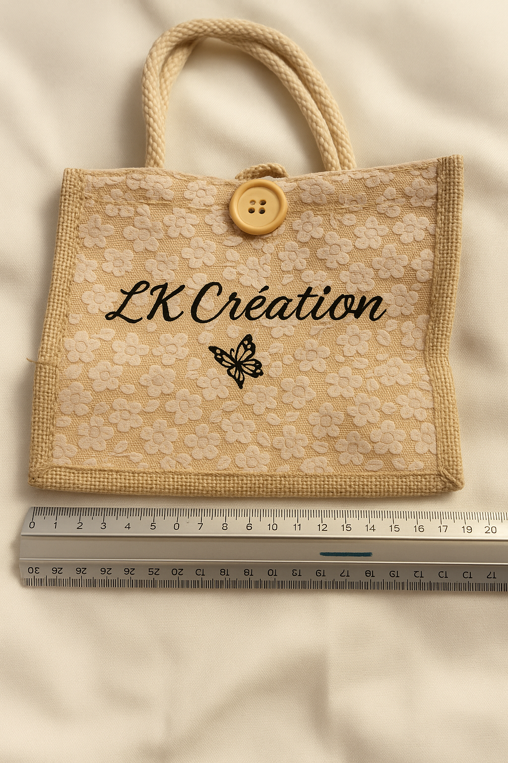 Sac en toile de jute et dentelle personnalisable