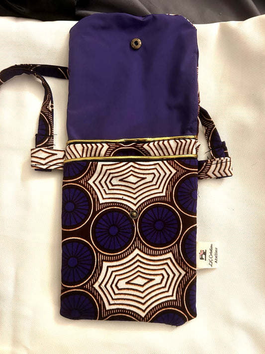 Pochette bandoulière en tissu wax et velours côtelé | Sac artisanal fait main | Petite sacoche femme | Cadeau original (Copie)