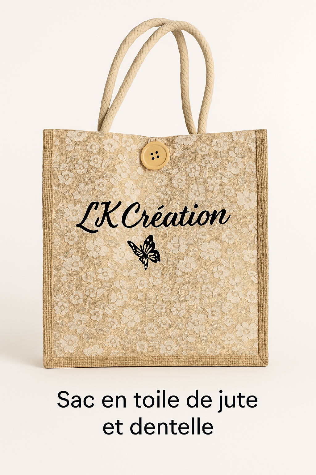 Sac en toile de jute et dentelle personnalisable