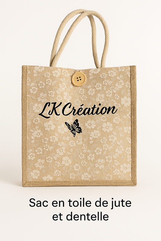 Sac en toile de jute et dentelle personnalisable