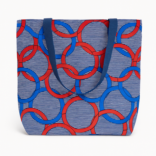 Sac wax doublé bleu marine et blanc à cercles rouges et bleus - Tote bag max