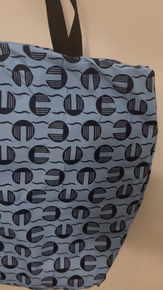 Sac wax doublé bleu à motifs géométriques - sac cabas en wax - Tote bag wax